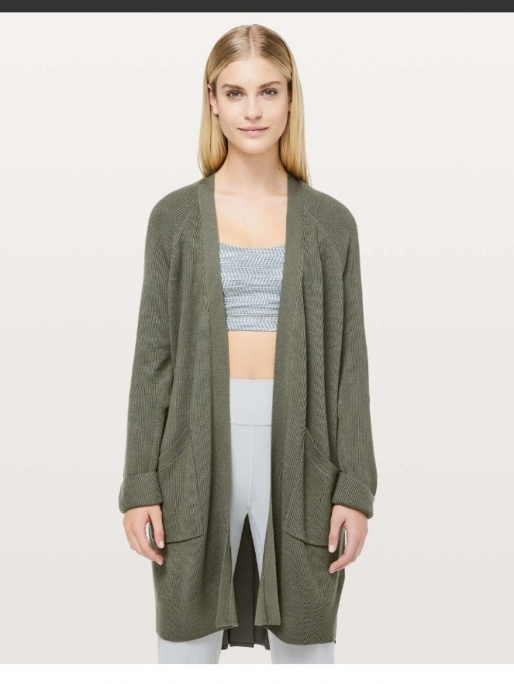 LululemonStill At Ease Wrap athletica Olive Open-Front Cardigan